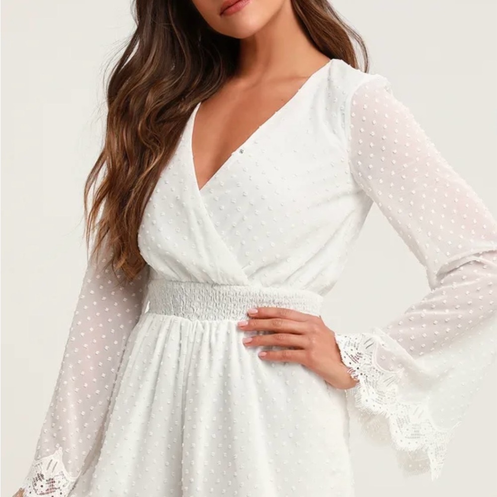 Lulus Meadowlake Swiss Dot White Lace Romper